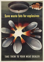 Vintage Style WWII Save Waste Fat Canvas Poster 12x17 - $8.90