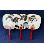 Set of Three Hand Painted Japanese Fans, 8&quot; Tall, 4.5&quot; Wide - $619.55 MXN
