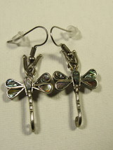 Dragonfly Pierced Dangle Earrings Silver Platedl Abalone 1.75&quot; Clean - £6.89 GBP