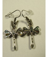 Dragonfly Pierced Dangle Earrings Silver Platedl Abalone 1.75&quot; Clean - £6.87 GBP