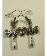 Dragonfly Pierced Dangle Earrings Silver Platedl Abalone 1.75&quot; Clean - $8.77