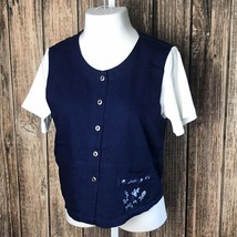 Cricket Lane Collection Vintage Shirt Top ~ Blue &amp; White ~ Sz S ~ Short ... - £16.80 GBP