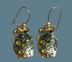 Vtg Berebi Gold Tone Green Crystal? Turtle Earrings Kidney Wires Jewelry... - £14.68 GBP