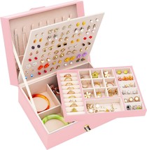 Pink Jewelry Organizer For Women&#39;S Earring Box Case For Girls Necklace Jewelry - £27.68 GBP