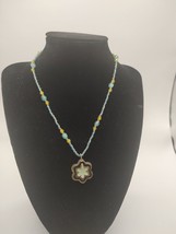 Women&#39;s Blue and Yellow Small Beaded Pendant Necklace - £3.99 GBP