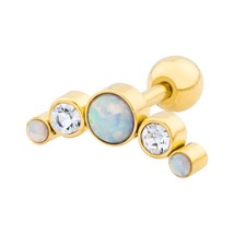 Gold Plated Stainless Steel Tragus with Crystals and White Synthetic Opal - £10.30 GBP
