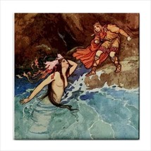 Mermaid Illustration Vintage Art Decorative Backsplash Ceramic Tile - £12.14 GBP