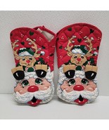 Vintage Christmas 3D Santa Claus &amp; Reindeer Oven Mitt Pot Holder Set Of 2 - $26.99 CAD