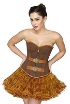 Brown Cotton Brocade Leather Corset Belts Gothic Dress Steampunk Overbust Top - £52.73 GBP
