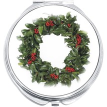 Red and Green Christmas Wreath Compact with Mirrors - for Pocket or Purse - $11.76