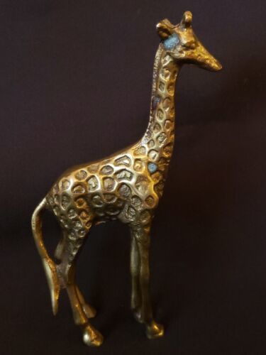 Primary image for Solid Brass Giraffe Figurine Mid Century 70s Zoo Animal Paperweight Patina