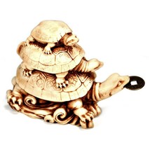 Three Turtle with Coin Statue Wealth Feng Shui Cure 3 Tortoise Health Pr... - £15.92 GBP