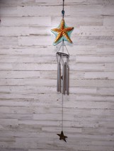 Glass Starfish Metal Tubes Hanging Windchime Wind Chime Blue Orange - $15.92