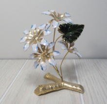 Metal wire art flowers figurine gold tone white blue floral - £15.56 GBP