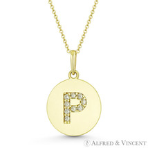 Initial Letter P CZ Crystal 14k Yellow Gold 18x12mm Round Disc Necklace Pendant - £86.77 GBP+