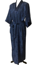 Vintage California Dynasty Long Kimino Satin Robe Sz M Dark Blue Belt 3/... - £15.12 GBP
