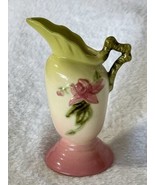 Hull Pottery W3 Vase MCM Small Ewer Woodland Chartreuse Pink Glossy Glaze - £25.21 GBP