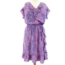 NEW Simply Styled Womens A-Line Ruffle Dress Purple Blue Abstract Size 14 - £15.37 GBP
