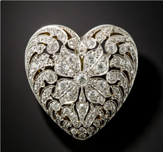 Antique heart French Diamond, Art Deco Brooch,Engagement Brooch,Christma... - £172.47 GBP