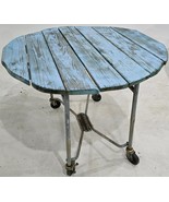 Vintage Primitive Industrial Base Distressed Blue Paint Drop-Leaf Round ... - €111,57 EUR