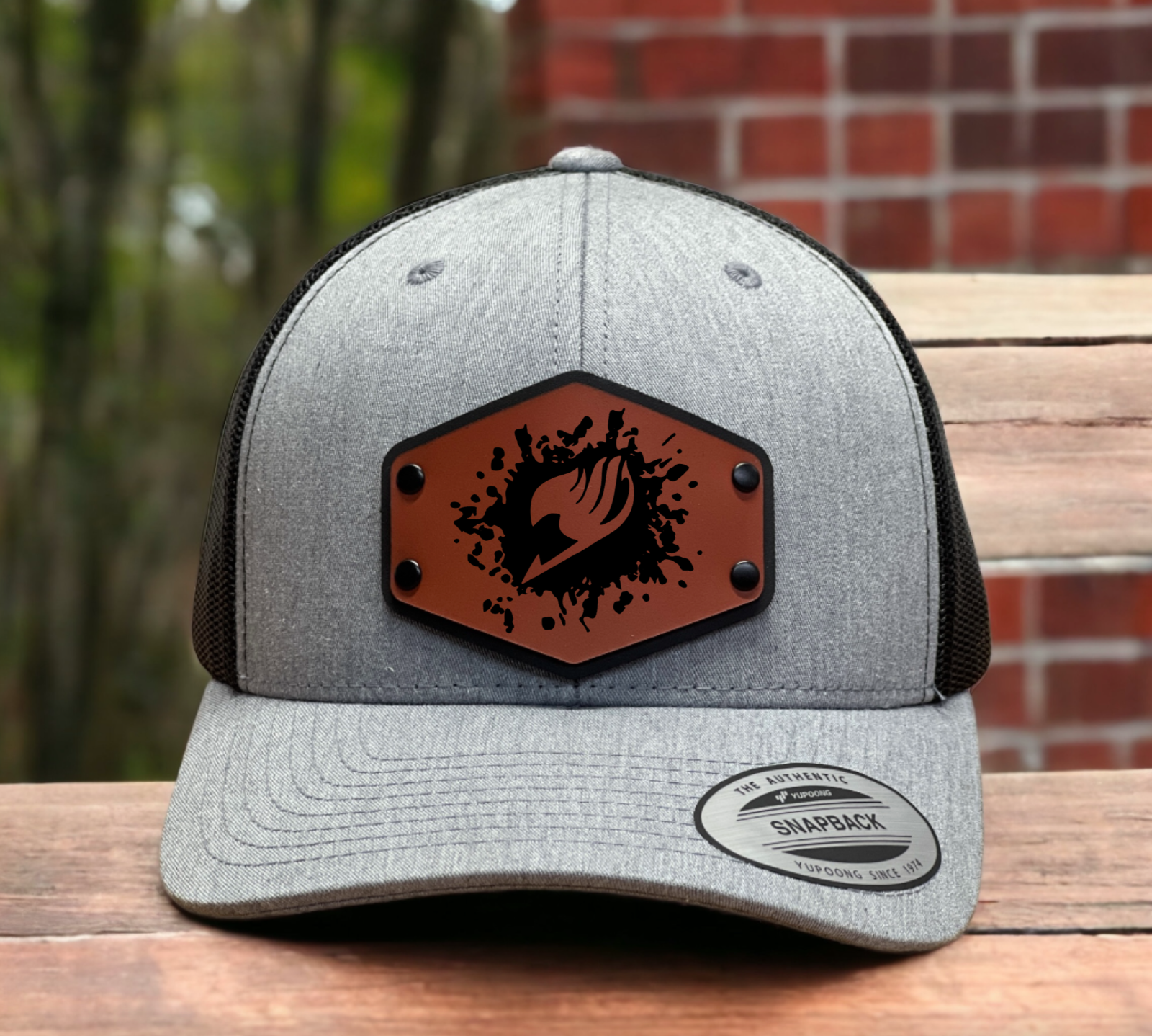 Fairy Tail Anime Sign Flag Emblem Trucker Hat Cap with Wood Leather Patch - $27.99