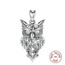 925 Sterling Silver Owl Pendant Vintage Silver Series Necklace with clear CZ Cry - £20.65 GBP