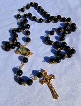 Ebony Faith – 8mm Black Glass Rosary with Gold Crucifix  A21 - $29.69