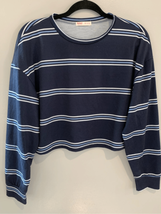 Cropped Striped Tshirt-ROWME Blue Long Sleeve SOFT EUC Womens Medium - £4.12 GBP