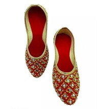 Ambience Women&#39;s bellies Indian bridal Mojari flat Jutti US Size 6-11 GMR Red - £18.38 GBP