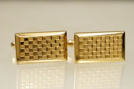 Vintage Mens Jewelry Cuff Links HICKOK Checkerboard Pattern Gold Tone Metal - $19.79