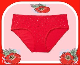 M  Red Rhinestone Cotton Stretch Waist Victorias Secret Hiphugger Brief Panty - £8.64 GBP