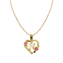 Genuine 14k Two-tone Gold 0.66&quot; Floral Heart Initial N Pendant Necklace 16&quot;-22&quot; - $259.20+