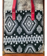 Tapestry and Leather Tote Bag Black &amp; White Graphic!  NEW - $48.00 CAD