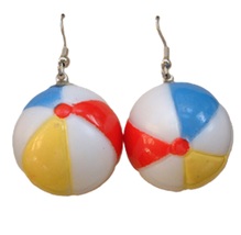 Beach Ball EARRINGS-3d Fun Summer Pool Party Swimmer Charm Funky Costume Jewelry - £4.75 GBP