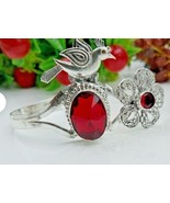 Bird flower garnet sterling silver cuff bracelet - $43.46 CAD