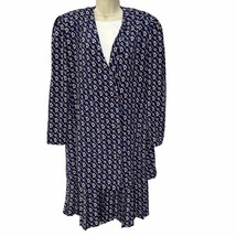 Vintage Liz Roberts Drop Waist Dress Modesty Inset 2 Piece Navy Blue Siz... - $27.69