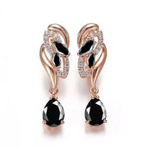 3Ct Pear Cut Black Diamond Women&#39;s Drop &amp; Dangle Earrings 14K Rose Gold Finish - £70.81 GBP