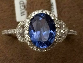 Oval Cut Lab Created Blue Sapphire 14K White Gold Halo Engagement Ring Size 9.5 - £231.37 GBP
