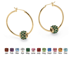 Simulated Birthstone Bead Hoop Earrings May Emerald Gold Tone - £63.19 GBP