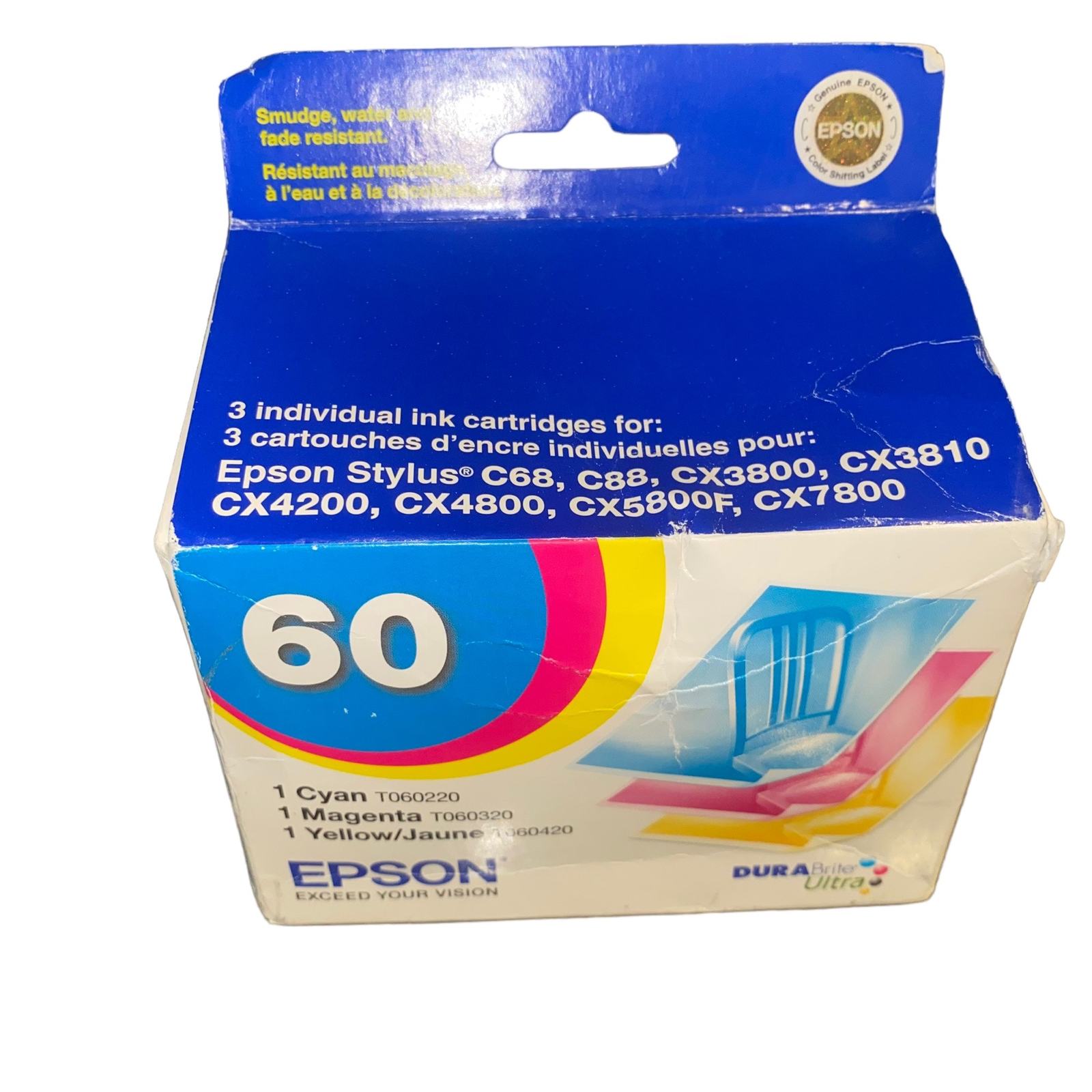 Epson Stylus Ink Cartridges 60 Pack of 3 Cyan Magenta Yellow Exp 10/2010 NEW - $15.35