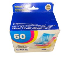 Epson Stylus Ink Cartridges 60 Pack of 3 Cyan Magenta Yellow Exp 10/2010 NEW - £12.12 GBP