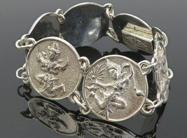 SIAM 925 Sterling Silver - Vintage Shiny Dancer Coin Chain Bracelet - BT3562 - £67.57 GBP