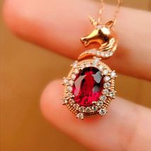 2.40Ct Oval Cut CZ Red Garnet Unicorn Pendant 14K Rose Gold Plated Silver - £103.51 GBP