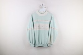 Vtg 90s Country Primitive Womens Small Distressed Fair Isle Flower Sweatshirt - £29.72 GBP