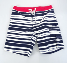 Men J Crew Swim Trunks Board Shorts Navy Stripe Lined Size 31 8&quot;inseam N... - $12.30