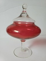 Elegant mid century Empolie cranberry glass coverd candy dish 8 &quot; Red - £13.84 GBP