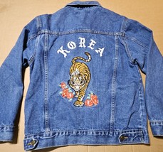 Forever 21 Denim Blue Jean Jacket Embroidered Korea Tiger Long Sleeve Wo... - $17.00