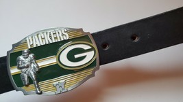 GREENBAY PACKERS BELT BUCKLE &amp; Genuine  Leather Black Belt &amp; standard Bu... - £19.89 GBP