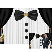 7X5Ft White And Black Tuxedo Suit Theme Birthday Party Backdrop Black Curtains T - £31.96 GBP