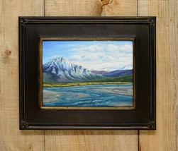 Original oil on canvas 15&quot;x18&quot; mountain scene with wood frame. - £301.21 GBP